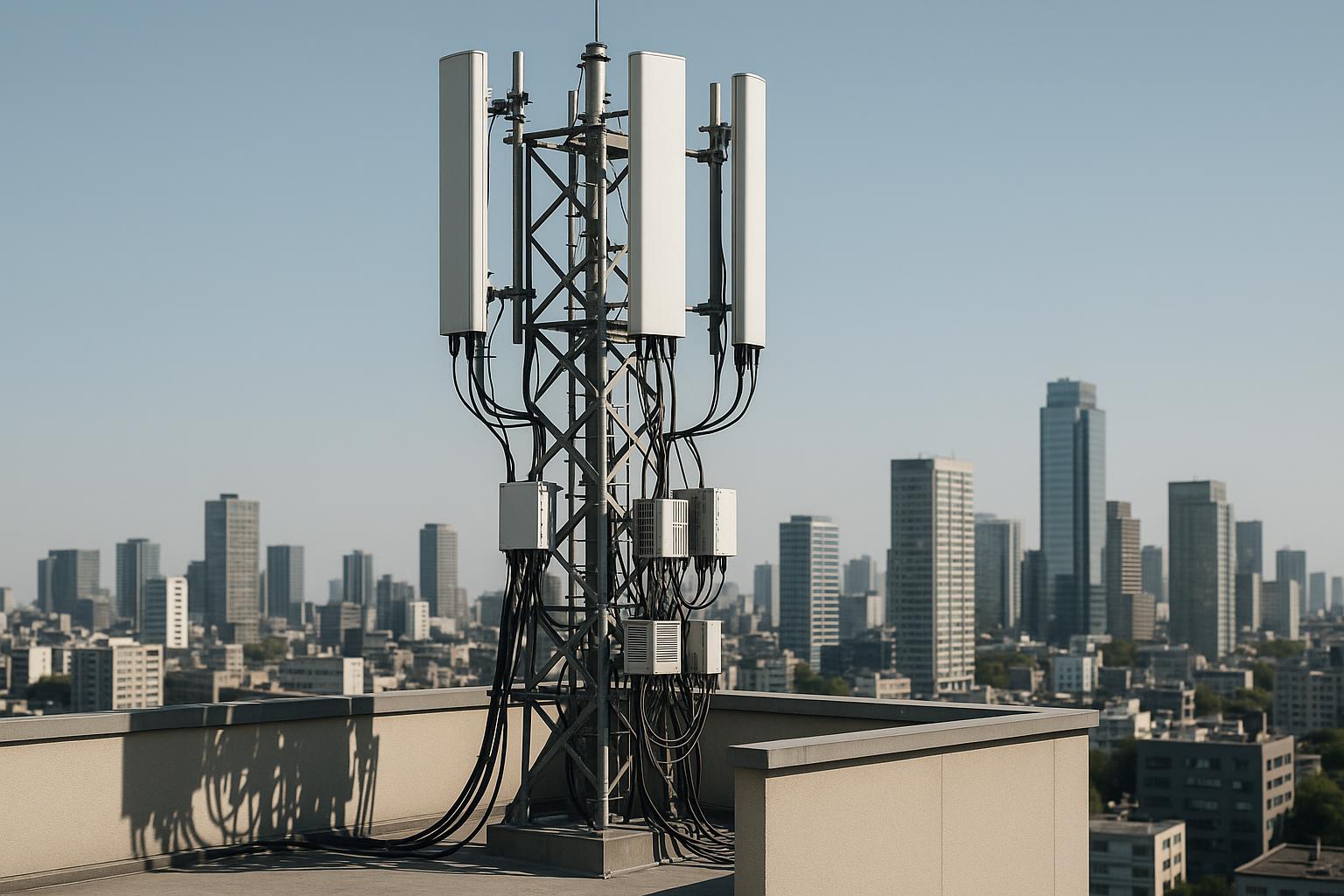 Cell tower on building rooftop